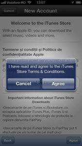 Mesaj confirmare acceptare termene conditii Apple ID iPhone
