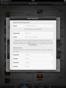 Creare cont ID Apple si parola iPad