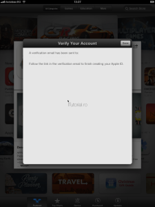 Mesaj verificare mail trimis ID Apple iPad