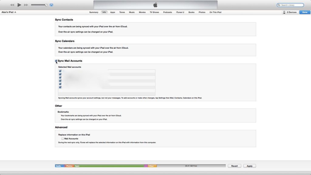 Sincronizare contacte calendare mail iTunes 11 iOS