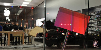 Un sofer neatent isi “parcheaza” masina intr-un Apple Store