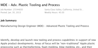 Apple doreste sa angajeze ingineri specializati in modelarea plasticului