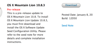Apple a lansat OS X Mountain Lion 10.8.3 build 12D50 pentru dezvoltatori