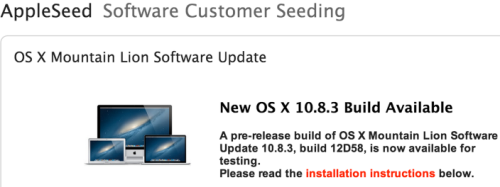 OS X Mountain Lion 10.8.3 build 12D58