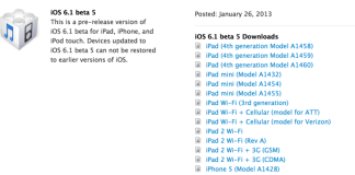 Apple a lansat iOS 6.1 beta 5 pentru dezvoltatori