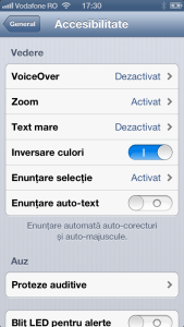 Accesibilitate iPhone inversare culori