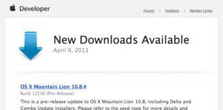 OS X 10.8.4 Mountain Lion build 12E30 a fost lansat de catre Apple pentru dezvoltatori