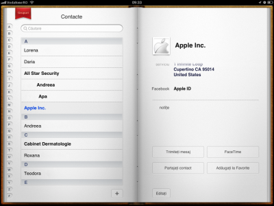 Lista contacte iPad