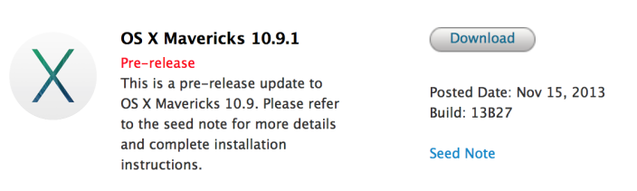 OS X Mavericks 10.9.1 beta 1