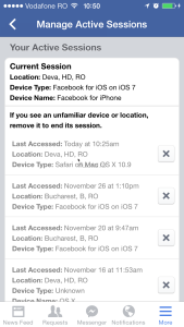 Facebook active sessions