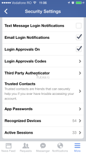 Setari securitate cont Facebook