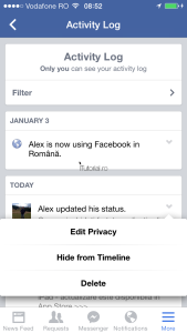 Jurnal activitati Facebook editare