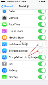 restrictii instalare stergere aplicatii
