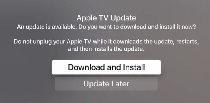 actualizare software apple tv 4