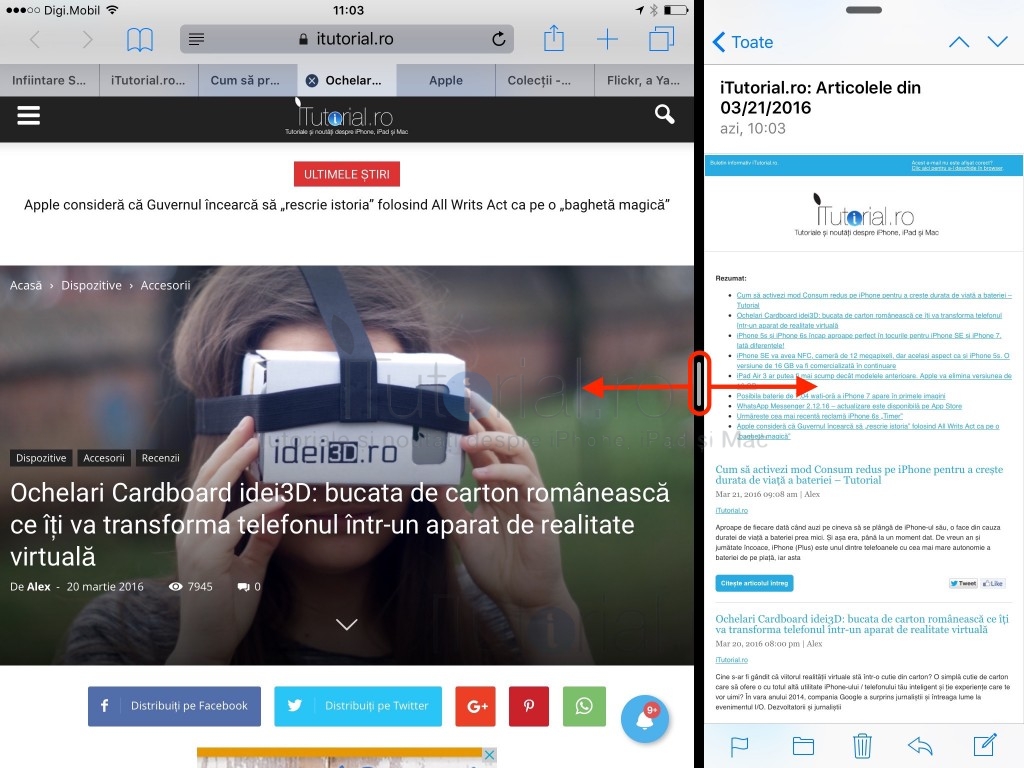 redimensionează aplicatiile vizualizare divizata