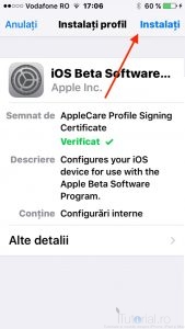 ios10beta instalare profil