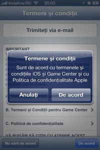 Confirmare accept termene si conditii iOS 7