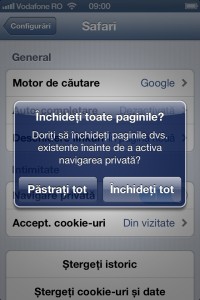 Optiune Safari navigare privata