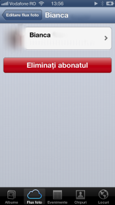 Eliminare abonat flux foto partajat